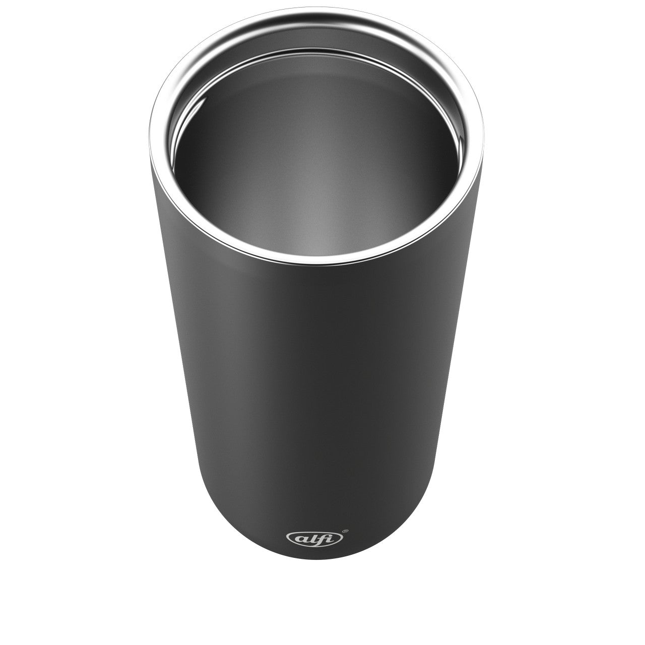 Das Bild zeigt einen zylindrischen, schwarzen Lautsprecher mit einem silbernen Ring am oberen Rand. Der Lautsprecher hat ein minimalistisches Design und steht senkrecht. Auf der Vorderseite ist das Markenlogo zu sehen.